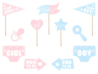 Gadżety do zdjęć Gender reveal party, mix (1 op. / 11 szt.)