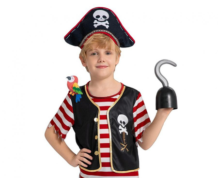 #STDZ Zestaw dla dzieci Pirat Kapitan ( bluzka, spodnie, kapelusz, papuga), rozm. 110/120 cm