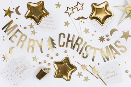 Baner Boże Narodzenie Merry Christmas złoty 10,5 x 150 cm