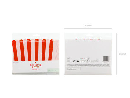 Pudełka na popcorn papierowe czerwone 11x11x15,5cm cm 6 szt. PartyDeco