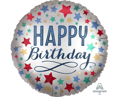 Balon foliowy Birthday satin with stars 45 cm