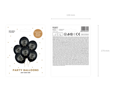 Balony 30cm, Happy New Year, Pastel Black (1 op. / 6 szt.)