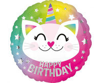 Balon foliowy 18 cali CIR - Urodzinowy caticorn