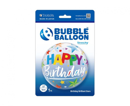 Balon Bubble Birthday Brilliant Stars przezroczysty 55 cm