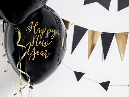 Balon lateksowy Sylwester Happy New Year Pastel czarny 30 cm 50 szt.