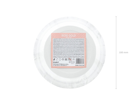 Talerzyki okrągłe różowe-złoto 18 cm 6 szt. PartyDeco
