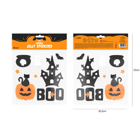 Naklejki żelowe na szybę Halloween BOO 20,5x20 cm