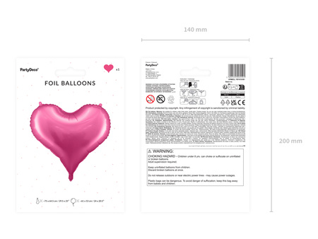 Balon foliowy Serce, 75x64,5 cm, różowy