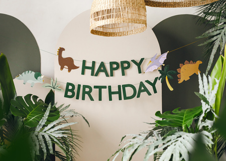 Baner Happy Birthday Dino zielony 3 m