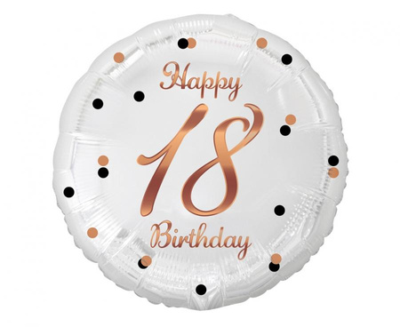 Balon foliowy B&C Happy 18 Birthday, biały, nadruk różowo-złoty, 18 cali
