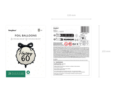 Balon foliowy pastylka Happy ''60'', 47,5x45 cm, mix