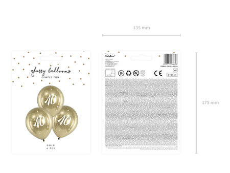 Balony lateksowe 40 urodziny Happy 40 Birthday Glossy złote 30 cm 6 szt.