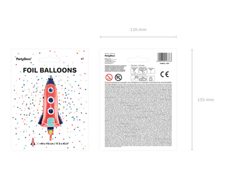 Balon foliowy Rakieta, 44x115cm, mix