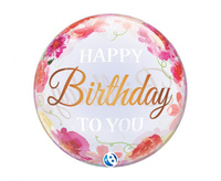 Balon Takara BUBBLE BALLOON Birthday To You Pink Peonies, 22"