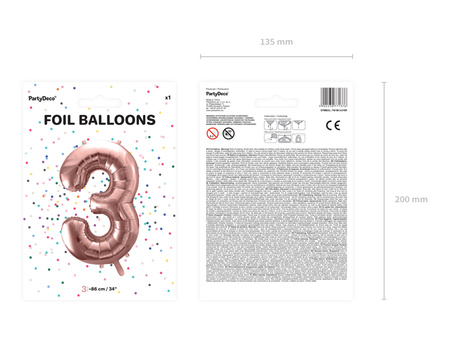 Balon foliowy Cyfra 3 różowe złoto 86 cm