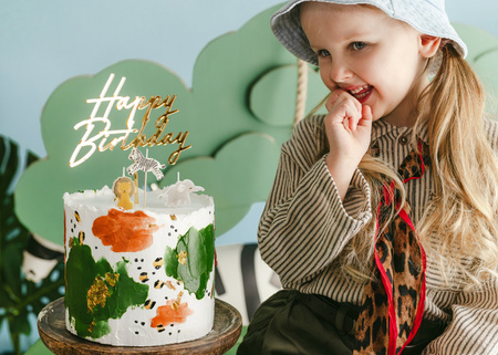 Topper akrylowy na tort Happy Birthday złoty 18 x 16,5 cm