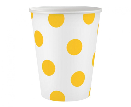 Kubeczki papierowe białe Groszki żółte 250 ml 6 szt.