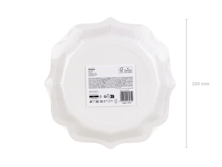 Talerzyki papierowe dekoracyjne z ornamentem białe 26 cm 6 szt.