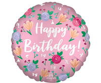 Balon foliowy 18" Happy Birthday Peony