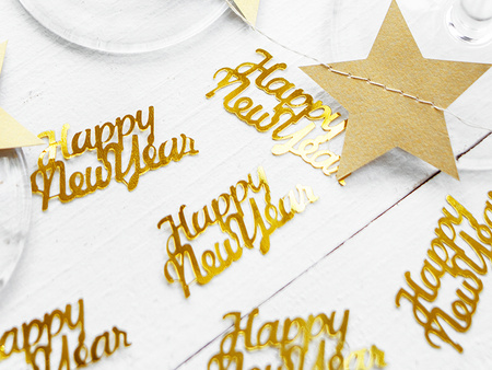 Konfetti Sylwester Happy New Year złote 4 x 2 cm 3 g