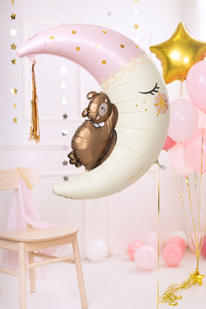 Balon foliowy Miś na księżycu różowy 80 x 98 cm