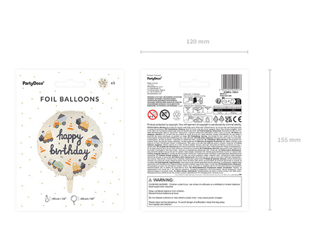 Balon foliowy Pojazdy budowlane, 45 cm, mix