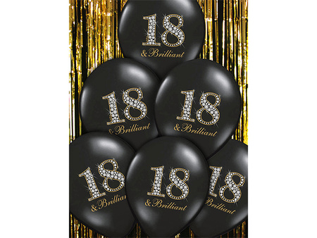 Balony lateksowe 18 urodziny Happy 18 Birthday Brilliant Pastel czarne 30 cm 6 szt.