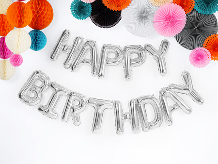 Balon foliowy Happy Birthday srebrny 340 x 35 cm