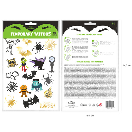 Tatuaże zmywalne Halloween Monsters 19szt.