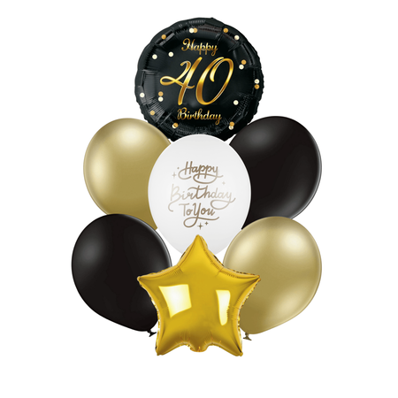 Bukiet balonów na 40 URODZINY, złoto-czarna klasyka - opcja hel