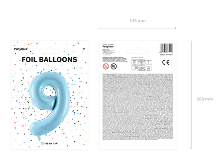 Balon foliowy Cyfra 9 jasnoniebieski 86 cm