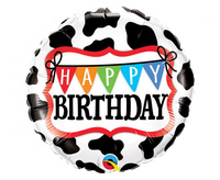 Balon foliowy 18" QL CIR "Happy Birthday - Holstein Cow Pattern"