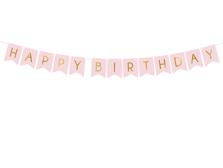 Baner Happy Birthday, j. różowy, 15 x 175 cm