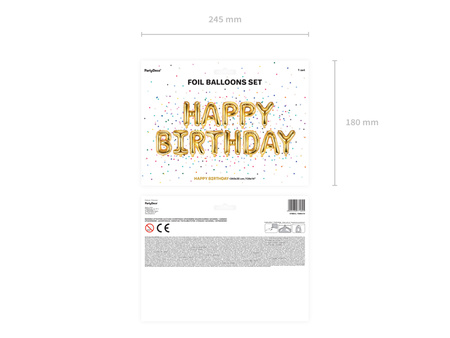 Balon foliowy Happy Birthday, 340x35cm, złoty