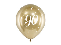 Balony lateksowe 90 urodziny Happy 90 Birthday Glossy złote 30 cm 6 szt.