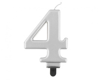 Świeczka Cyfra 4 metalik srebrna 8,0 cm