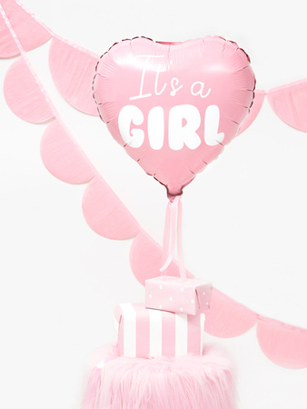 Balon foliowy Serce - It's a girl, 45cm, jasny różowy