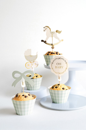 Zestaw Baby Shower do muffinek Oh Baby jasnozielony 6 szt.