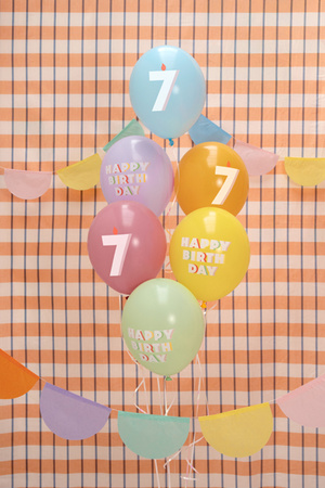 Balony lateksowe 7 urodziny Happy 7 Birthday mix 30 cm 6 szt.