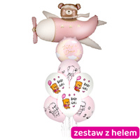 Gotowy zestaw balonów z helem na Narodziny Dziewczynki - Miś w samolocie