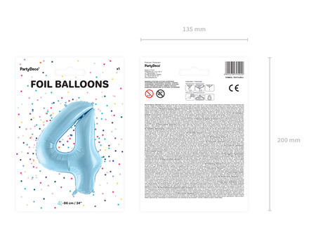 Balon foliowy Cyfra ''4'', 86cm, jasny niebieski