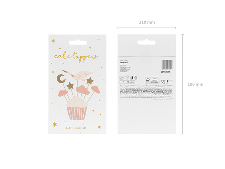 Dekoracje Baby Shower do muffinek Bocian różowe 11-12 cm 7 szt.