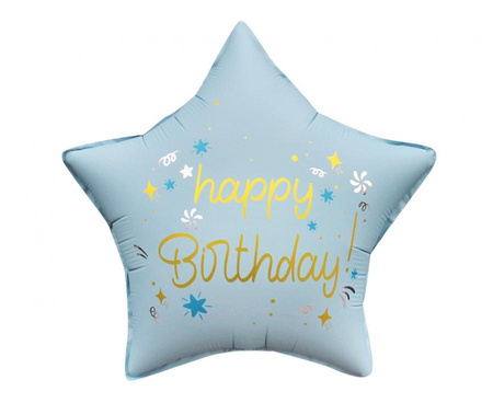 Balon foliowy Happy Birthday Gwiazda matowy jasnoniebieski 45 cm