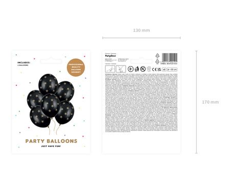 Balony 30cm, Gwiazdki, Pastel Black (1 op. / 6 szt.)