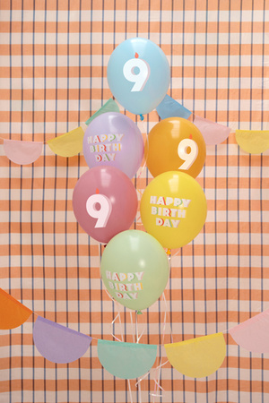 Balony lateksowe 9 urodziny Happy 9 Birthday mix 30 cm 6 szt.