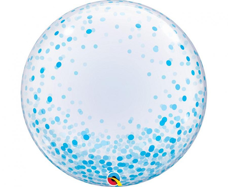 Balon foliowy 24" QL Deco Bubble, błękitne grochy