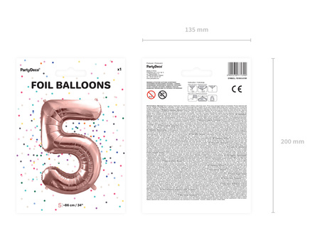 Balon foliowy Cyfra 5 różowe złoto 86 cm