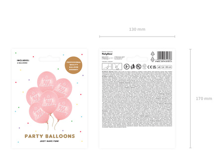 Balony lateksowe Happy Birthday jasnoróżowe 30 cm 6 szt.
