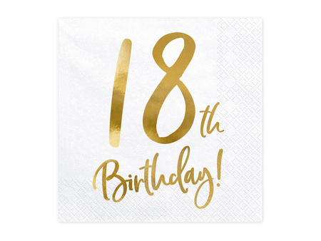Serwetki papierowe 18 urodziny 18th Birthday białe 33 x 33 cm 20 szt.