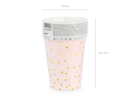 Kubeczki papierowe kropki jasnoróżowe 260 ml 6 szt.